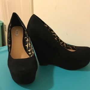 Suede Black Wedges